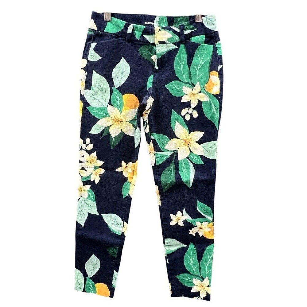 Old Navy Pants Women Size 0 Small 26x24 Blue Floral Pixie Ankle Skinny Spring